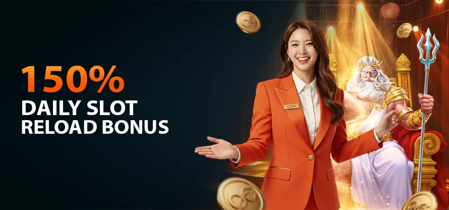 150% Daily Slot Reload Bonus promotion banner